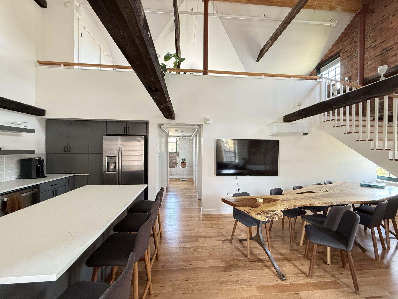 The kitchen and dining area